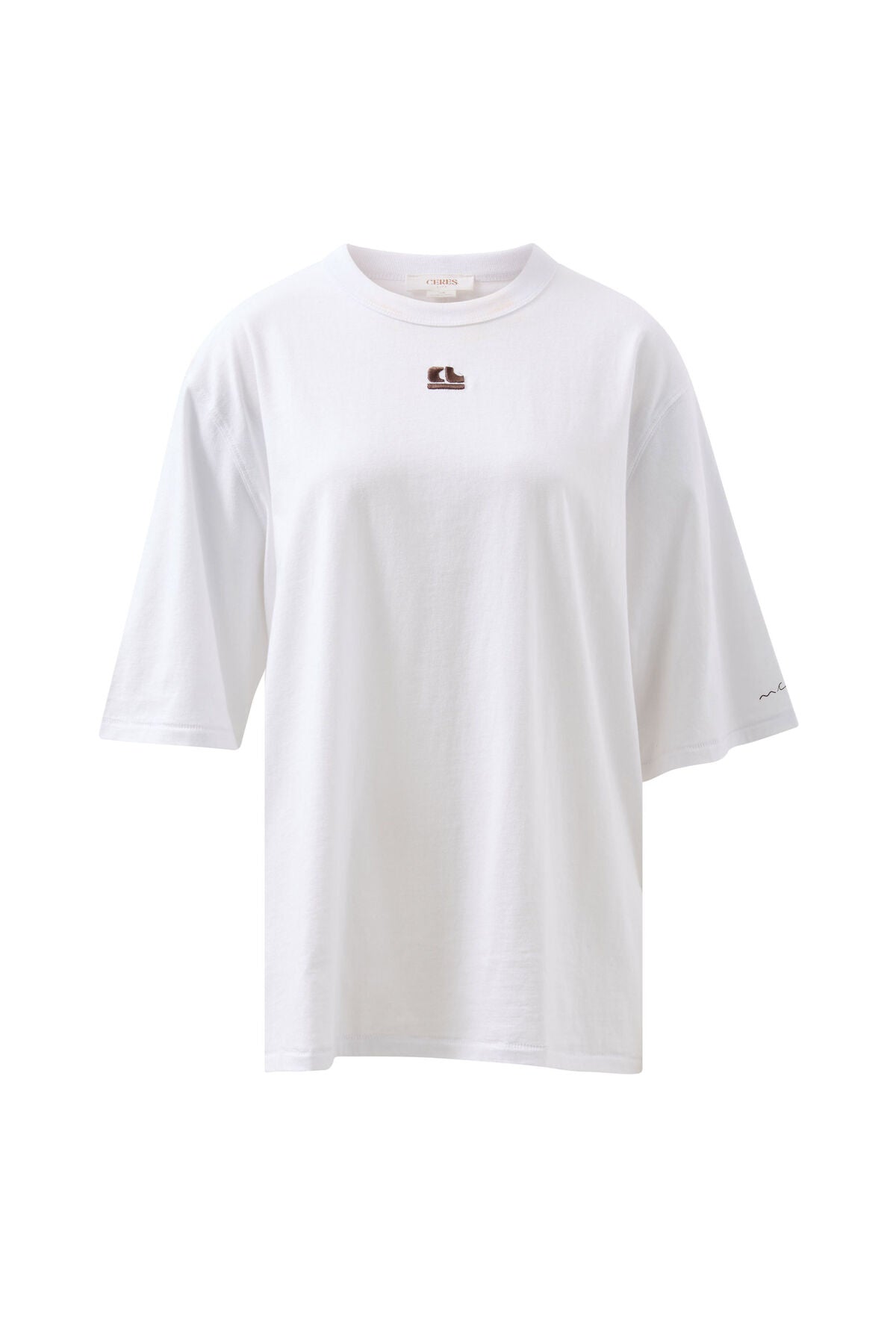Ceres Life - Liv Oversized Tee - White/Choc CL Embroidery