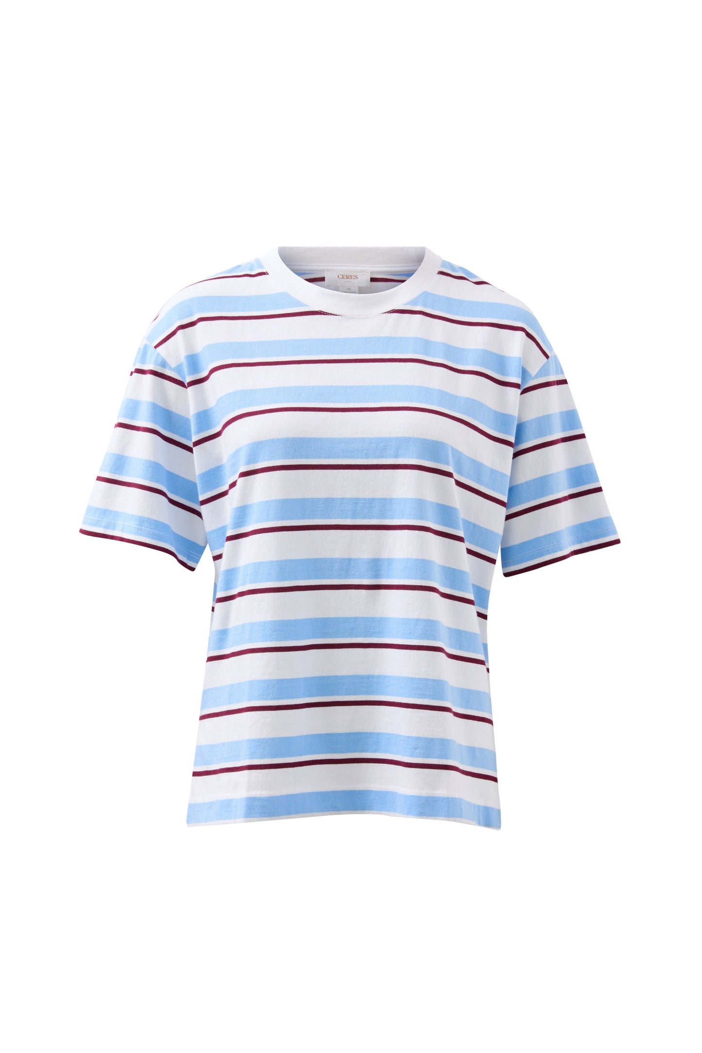 Ceres Life - Stevie Slouchy Tee - Powder/Pomegranate Retro Stripe