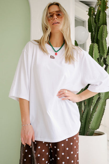 Ceres Life - Liv Oversized Tee - White/Choc CL Embroidery