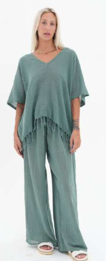 Carbon the Label - Lucie Ramie Tassel top - Seafoam Green