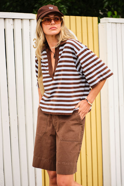 Ceres Life - Arlie Short Sleeve Rugby - Choc/Chalk Stripe