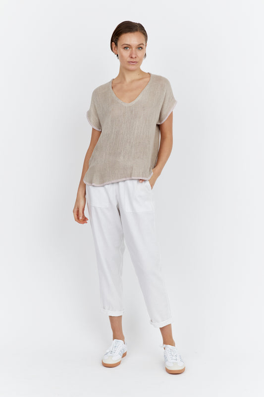 Carbon the Label - Paris V-neck/ Hessian Top - Cinnamon