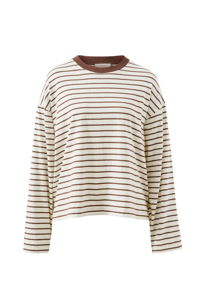 Ceres Life - Beau Long Sleeve Slouchy Tee - Milk/Brunette Brown Stripe