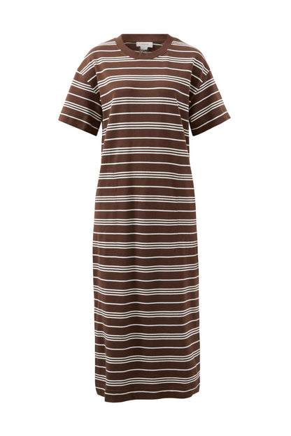 Ceres Life - Charlotte Midi Terry Dress - Chocolate White Stripe