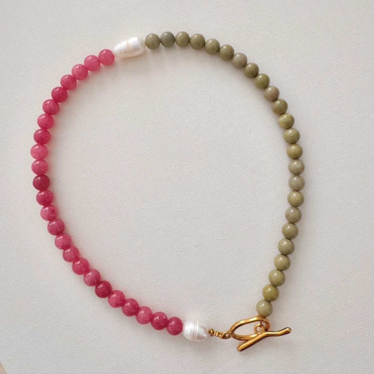 JUST LANDED Luna Foundling - Strawberry Matcha On Oat Stone & Pearl Necklace