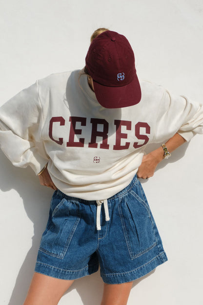 Ceres Life - Isla Oversized Slouchy Crew - Winter White Heritage Logo