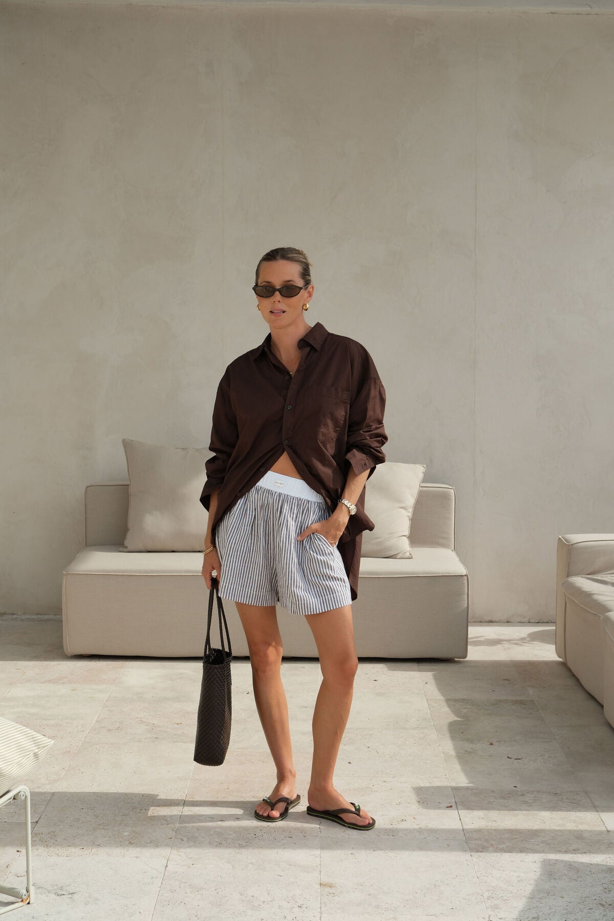 Ceres Life - Mila Short - Brown White with Small Stripe